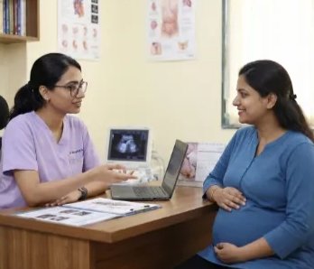 Dr. Aishwarya Nichani consulting an expecting mother